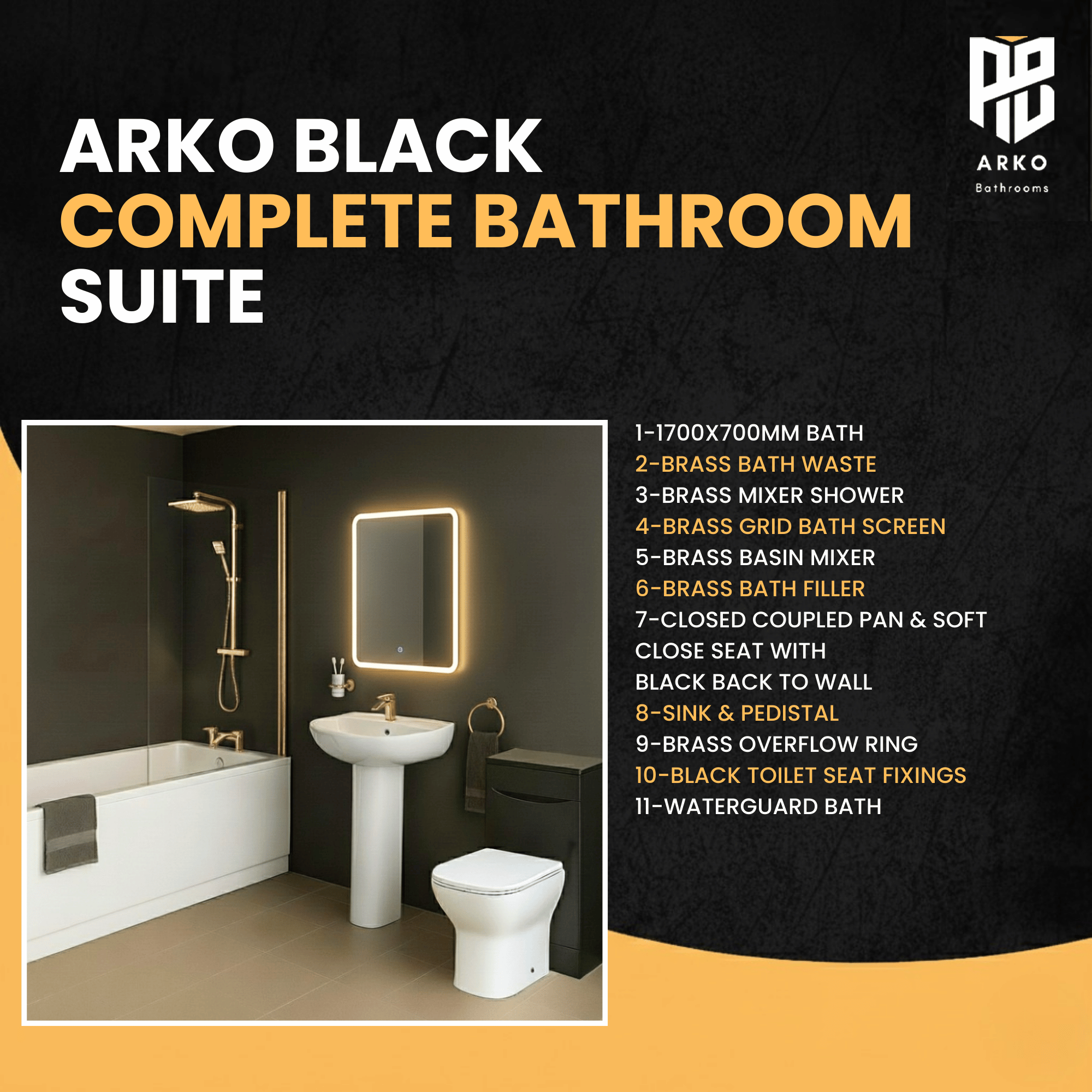 Arko Vista Complete Bathroom Suite -  Brass