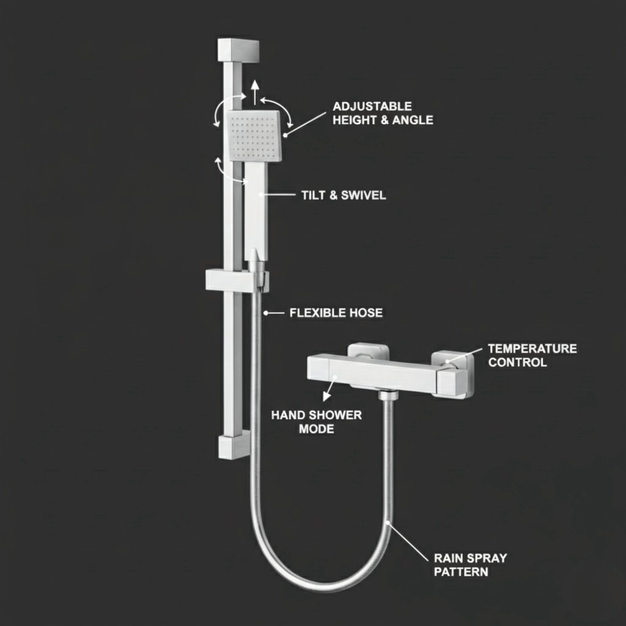 ARKO Verda Bath Filler & Hand Shower Set – Chrome