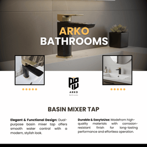 ARKO Square Basin Mixer Tap, Black&Brass – Stylish Bathroom Sink Faucet with Single Lever