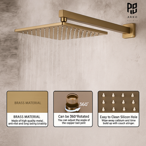 ARKO Square Concealed Thermostatic Shower Mixer 2 Dial Twin Head with Valve, Handset & Shower Waste – Brass