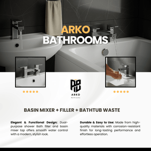 Arko Verda Bath and Basin Mixer Tap with Bath Waste Set - Chrome