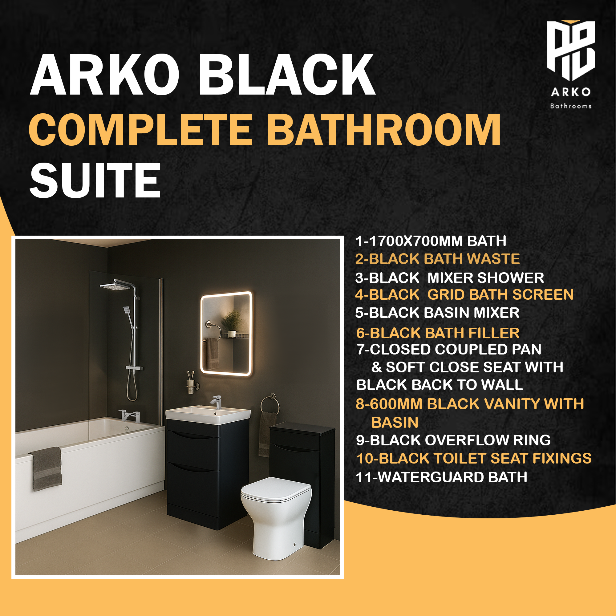 Arko Vista Complete Bathroom Suite -  Chrome