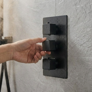 Square Concealed Thermostatic Shower System with Overhead & Handheld Options - Matt Black