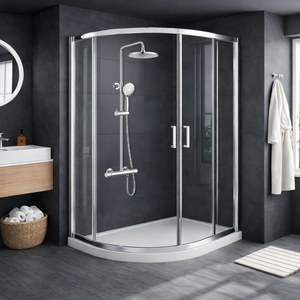ARKO Round Rainfall Shower System with Handheld Spray & Curved Glass Sliding Shower Enclosure with Waste  - Chrome