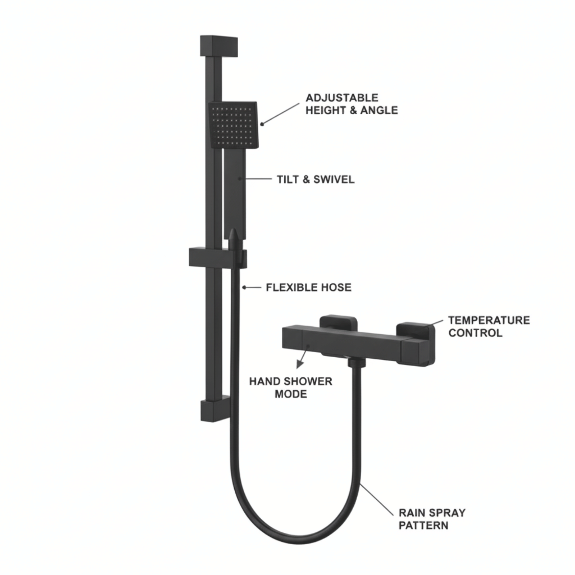 ARKO Waterfall Bath Filler & Hand Shower Set – Black