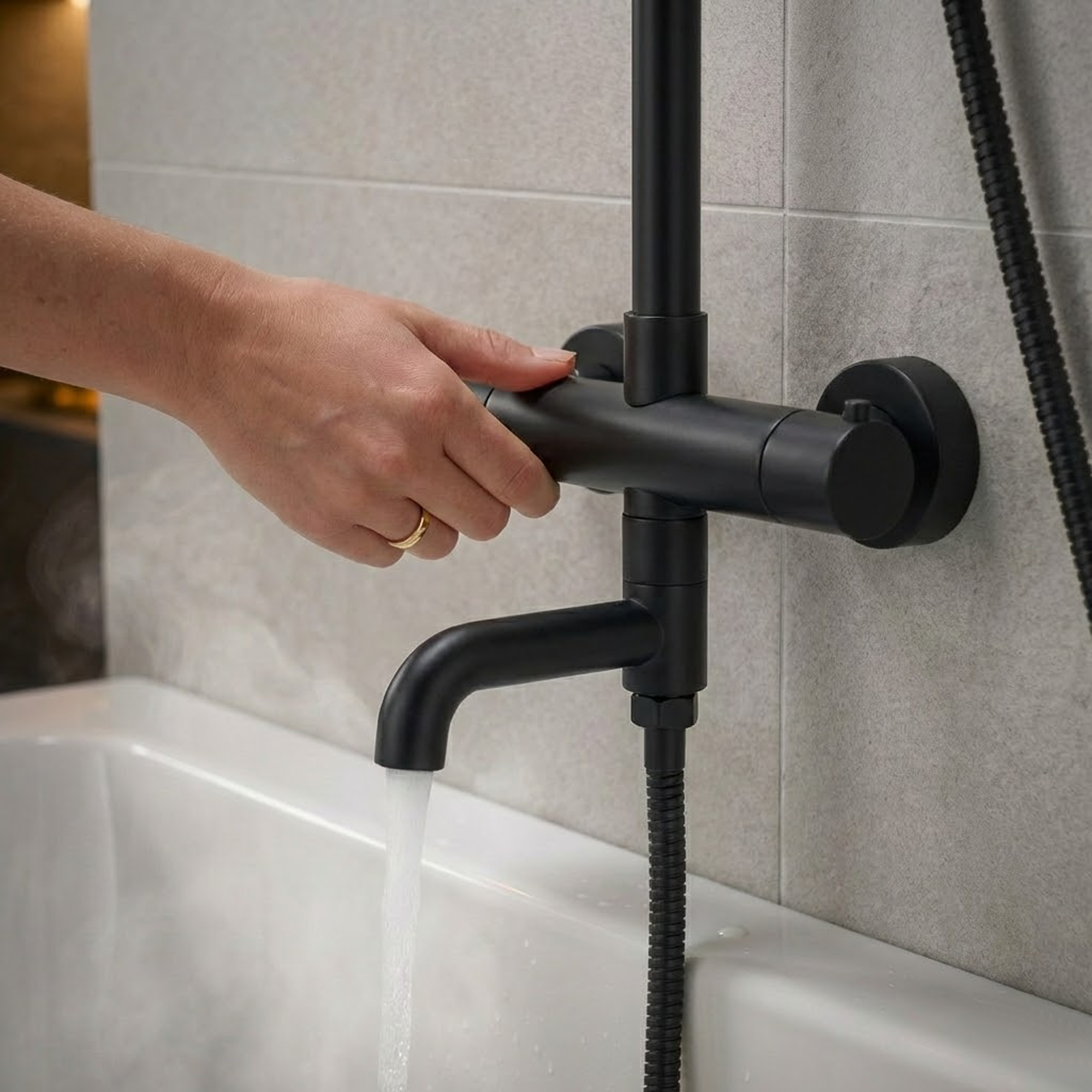 Arko Modern Round Thermostatic Shower with Filler – Matt Black
