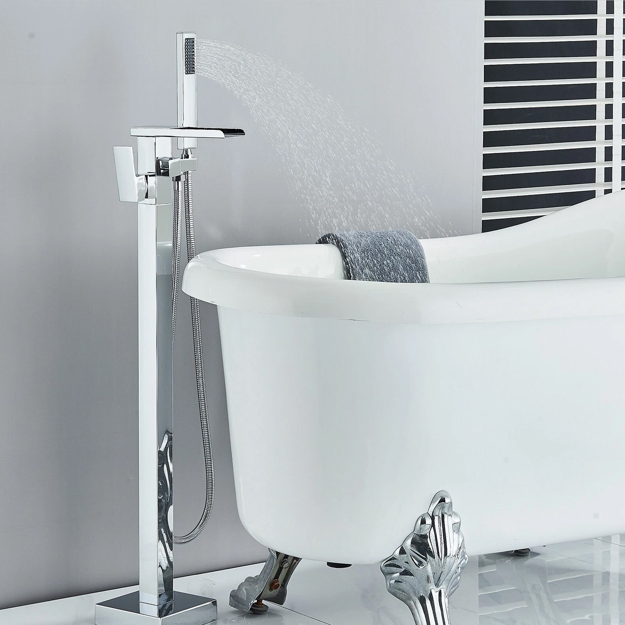 Floor-Mounted Freestanding Bath Shower Mixer – Chrome