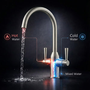Arko Marlo Mono Mixer Kitchen Tap with Dual Lever & Swivel Spout - Brushed Nickel
