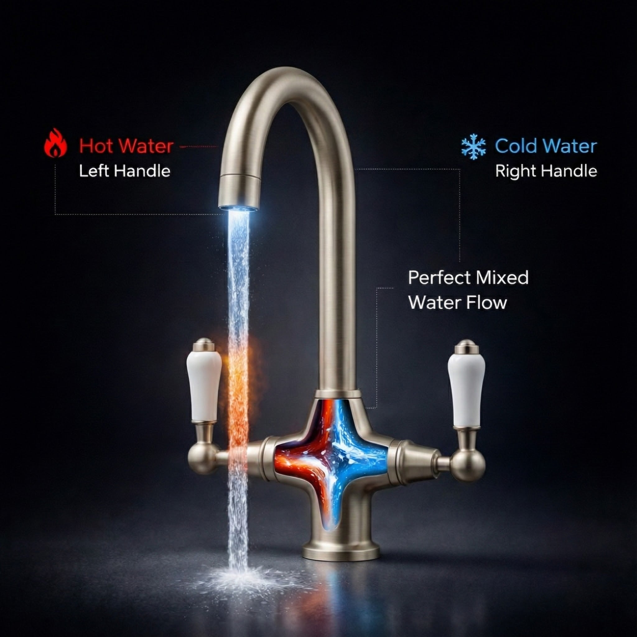 Arko Harrogate Twin Lever Kitchen Sink Mixer Tap Swivel Spout - Brushed Nickel