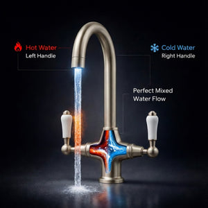Arko Harrogate Twin Lever Kitchen Sink Mixer Tap Swivel Spout - Brushed Nickel
