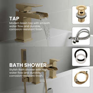 ARKO Waterfall Bath Shower & Basin Mixer Tap Set – Brass