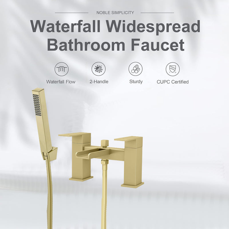 Waterfall Bath Shower Mixer with Shower Kit – Brushed Brass