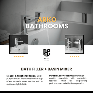 ARKO Bath and Basin Tap Set Waterfall Mixer Taps with Pop-Up Waste – Chrome
