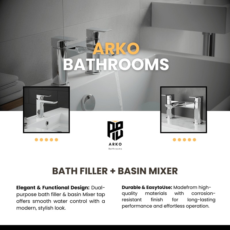 ARKO Bath and Basin Tap Set Waterfall Mixer Taps with Pop-Up Waste – Chrome