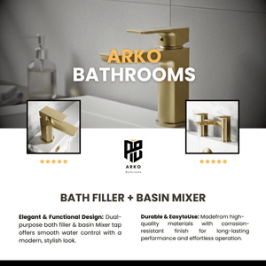ARKO Bath and Basin Tap Set Waterfall Mixer Taps with Pop-Up Waste – Brass