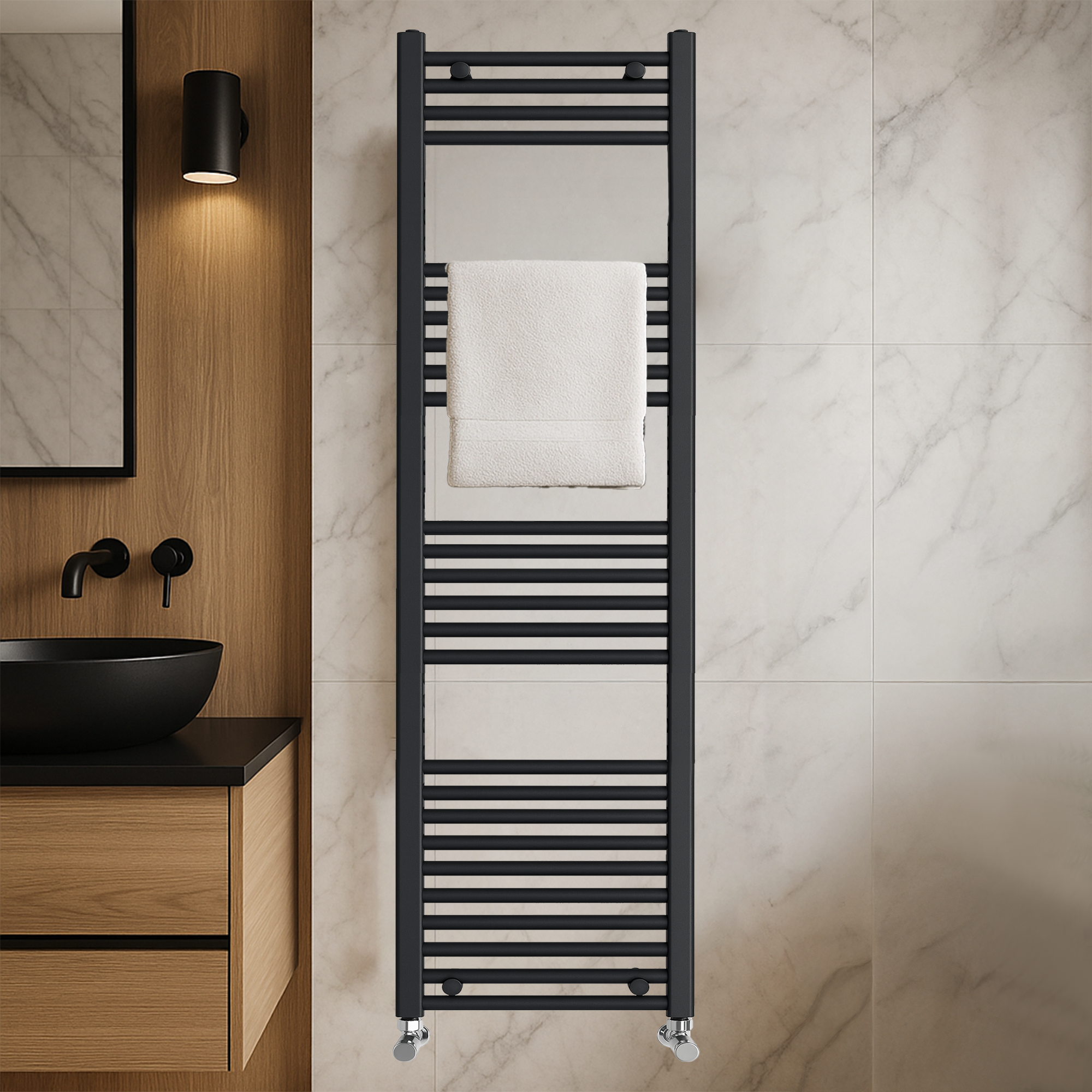 ARKO Black Heated Towel Rail 600x1600mm – Wall Mounted Ladder Radiator