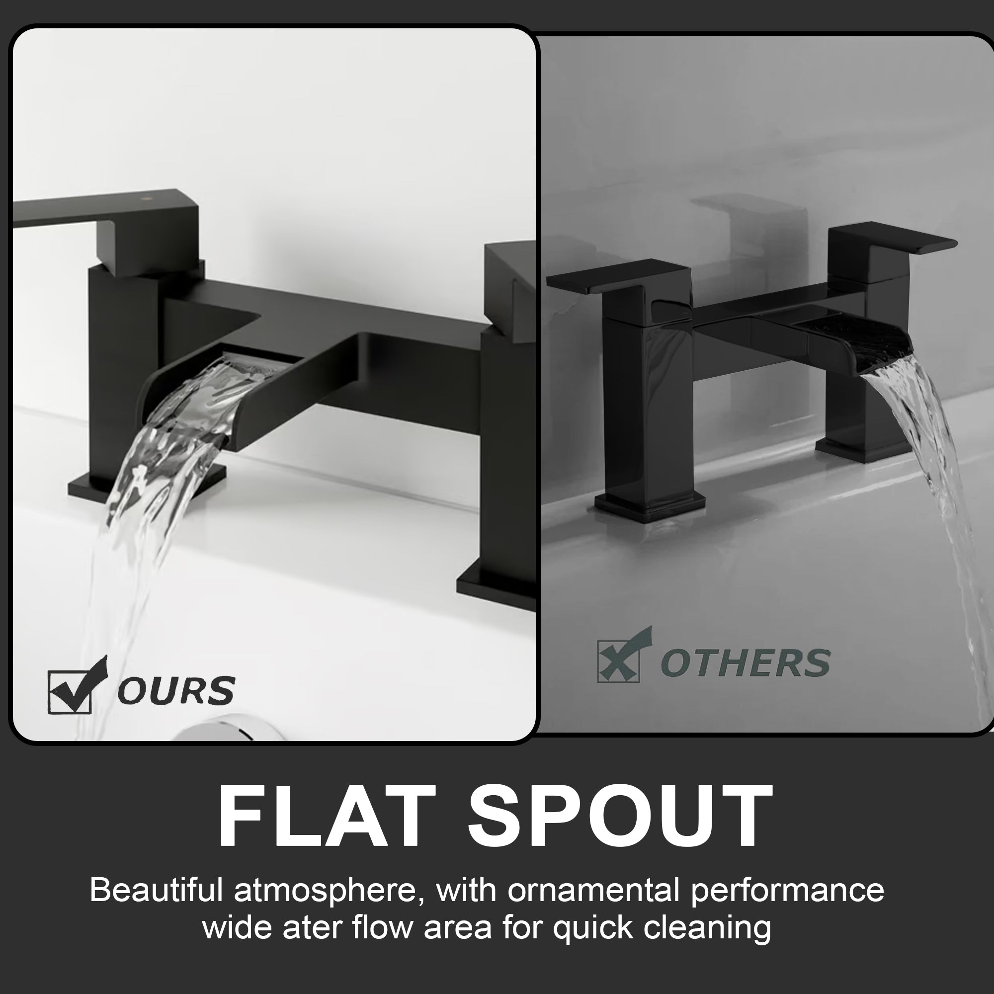 Waterfall Modern Bath Filler Taps- Black
