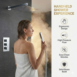 Square Concealed Triple Thermostatic Shower Pack with Head + Handset - Chrome