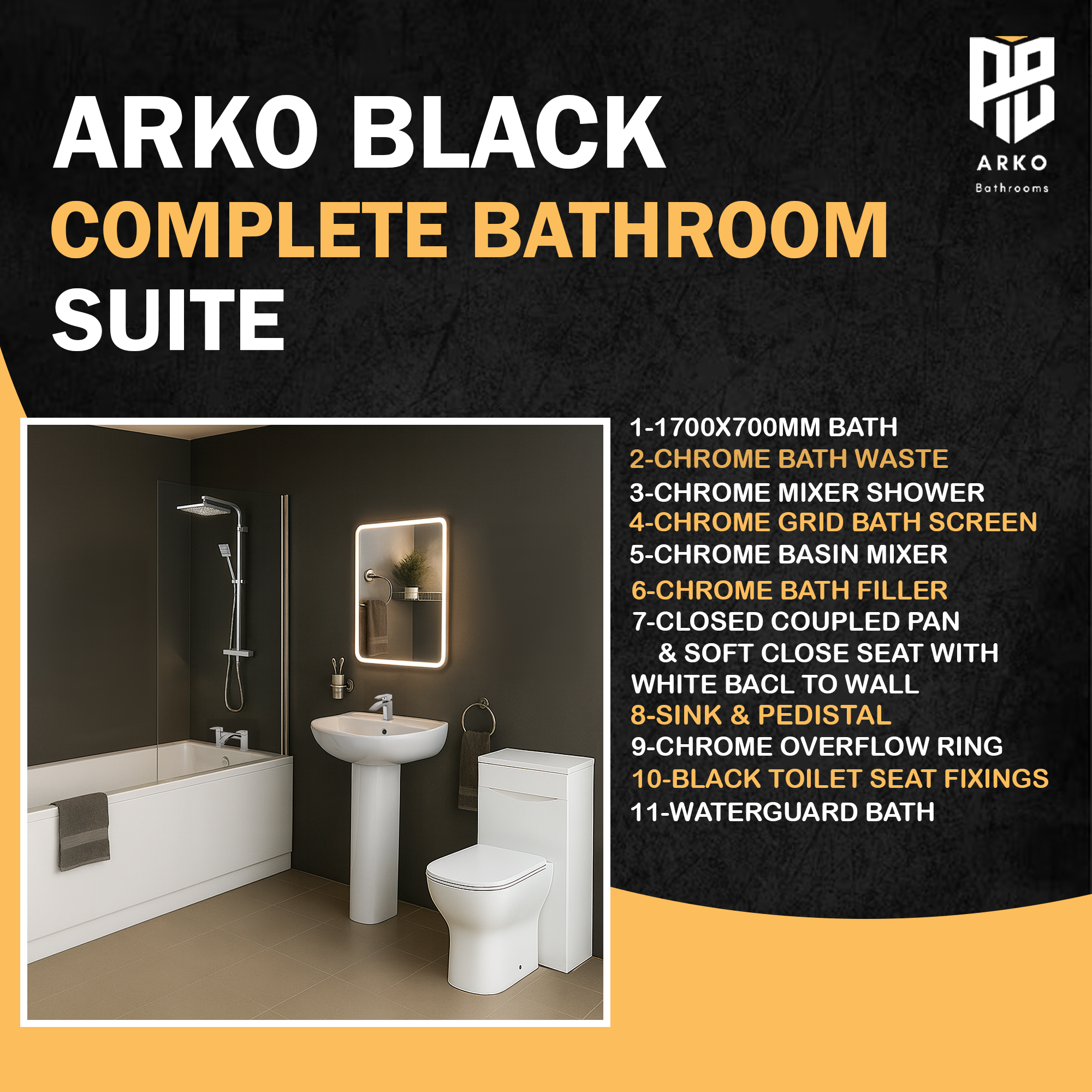 Arko Vista Complete Bathroom Suite -  Chrome