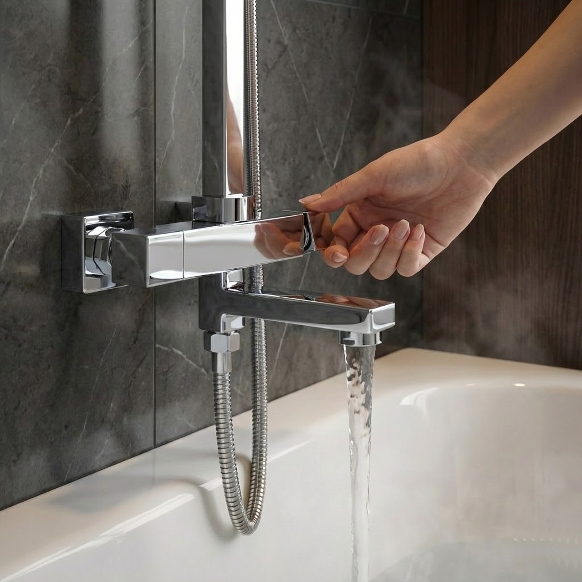 Arko Modern Square Thermostatic Shower  with Filler – Chrome