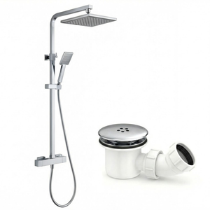 ARKO Bathroom Square Thermostatic Mixer Shower with Riser Rail, Shower Waste & Twin head - Chrome
