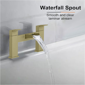 Waterfall Modern Bath Filler Taps – Brushed Brass