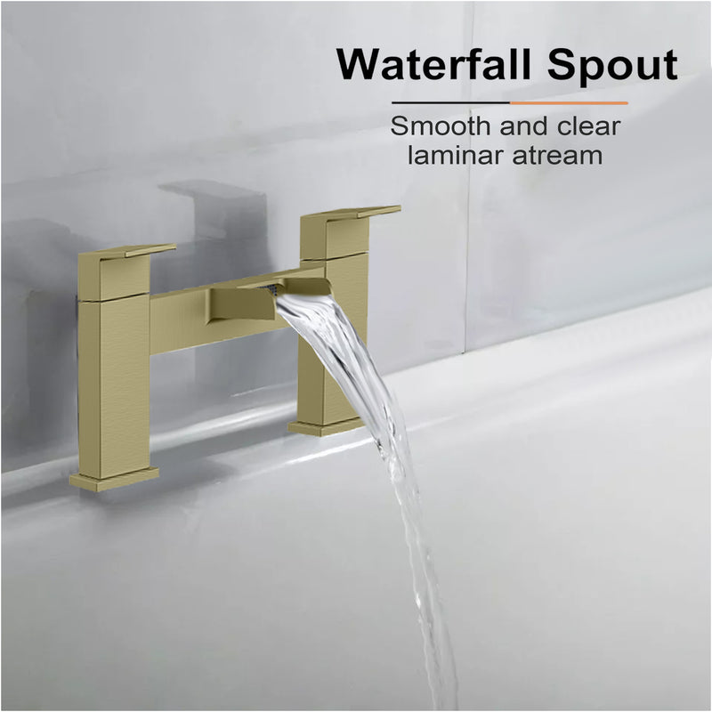 Waterfall Modern Bath Filler Taps – Brushed Brass