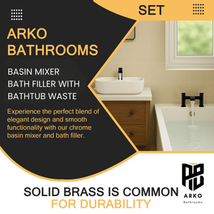 Arko Capri Bath and Basin Mixer Tap with Bath Waste Set - Black