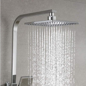 ARKO Bathroom Square Thermostatic Mixer Shower with Riser Rail, Shower Waste & Twin head - Chrome
