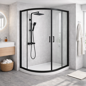 ARKO Square Rainfall Shower System with Handheld Spray & Curved Glass Sliding Shower Enclosure - Matte Black