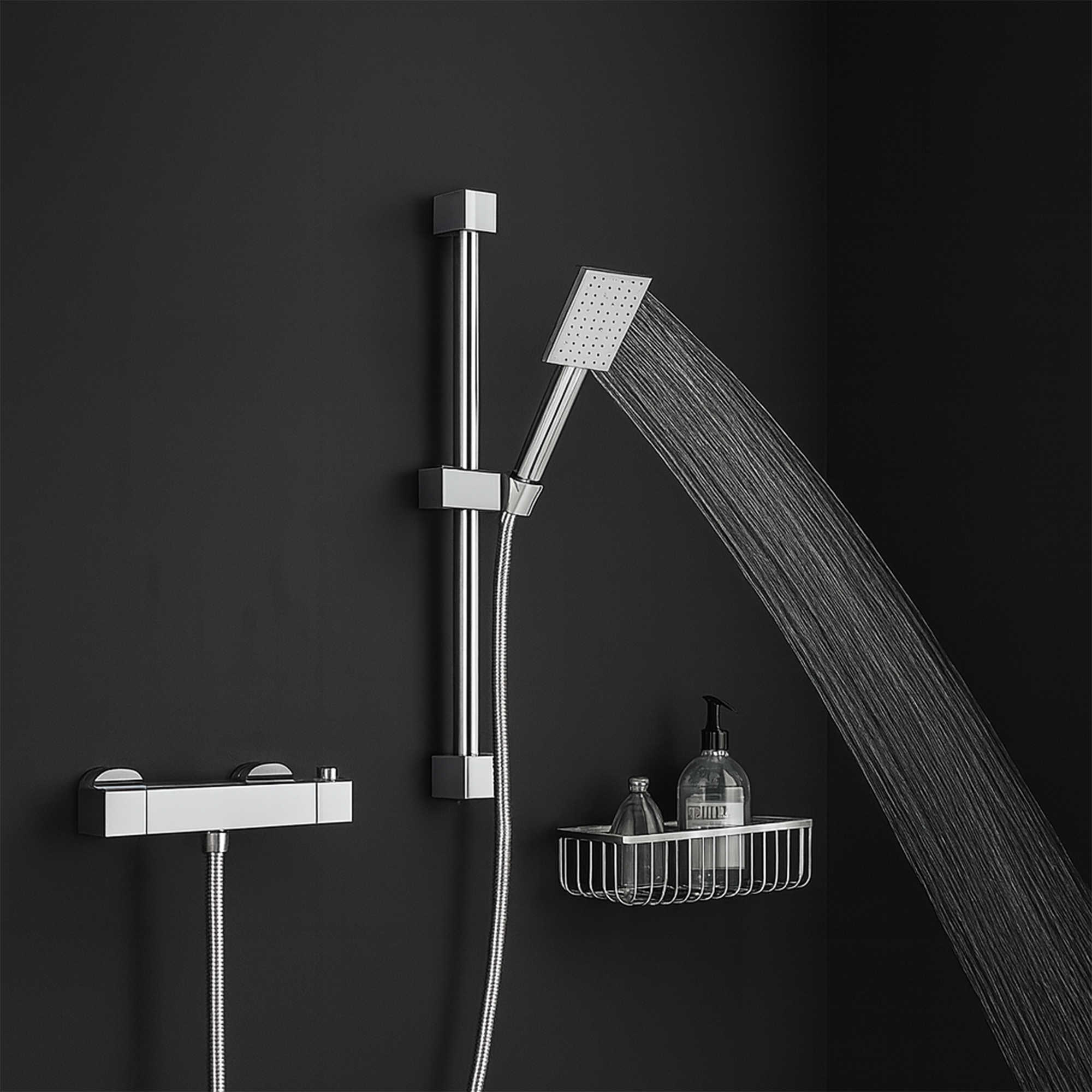Arko Thermostatic Shower Mixer with Adjustable Riser Kit Exposed Square Shower – Chrome