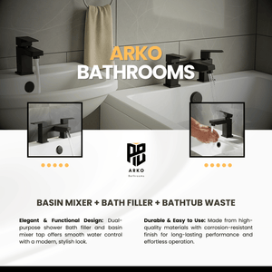 Arko Verda Bath and Basin Mixer Tap with Bath Waste Set - Black
