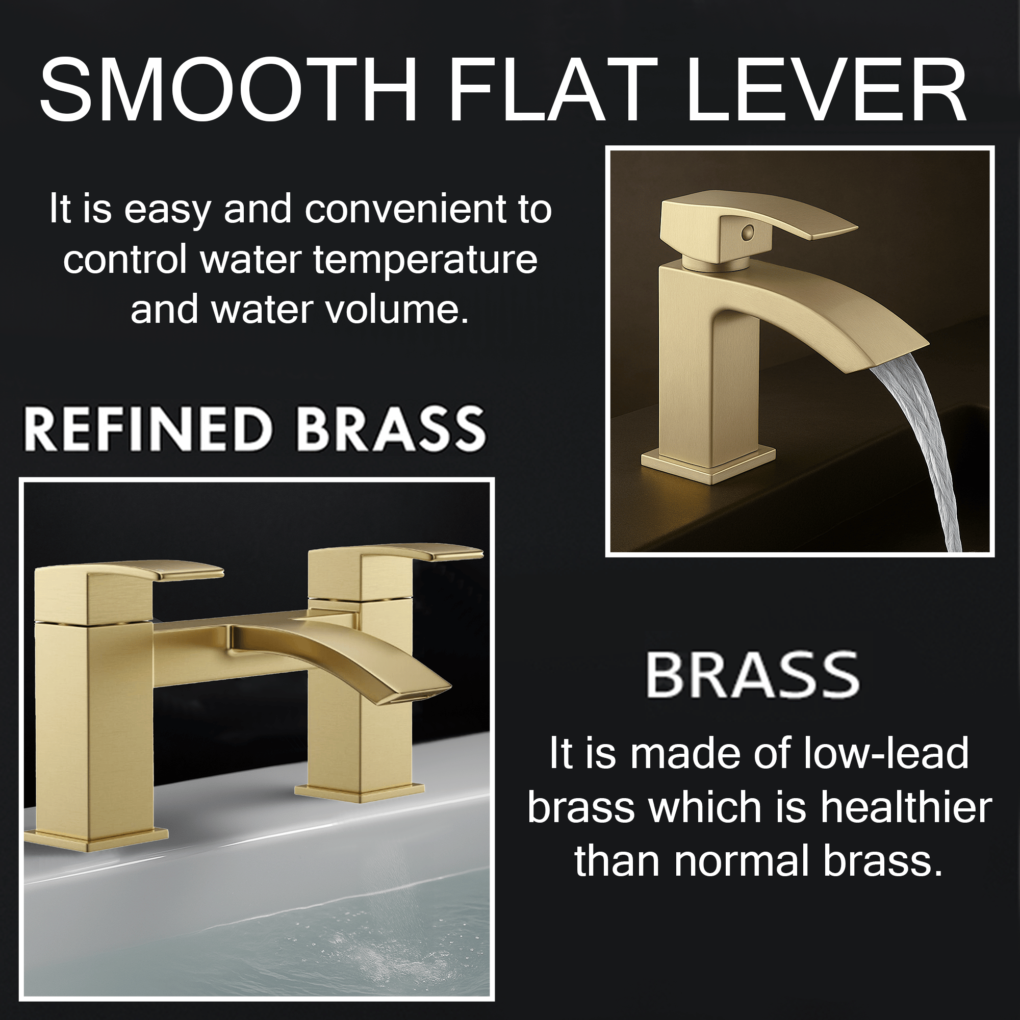ARKO Vista Basin Mixer Tap, Bath Filler & Handheld Shower Set with Bath Waste – Brass
