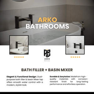 ARKO Bath and Basin Tap Set Waterfall Mixer Taps with Pop-Up Waste – Black