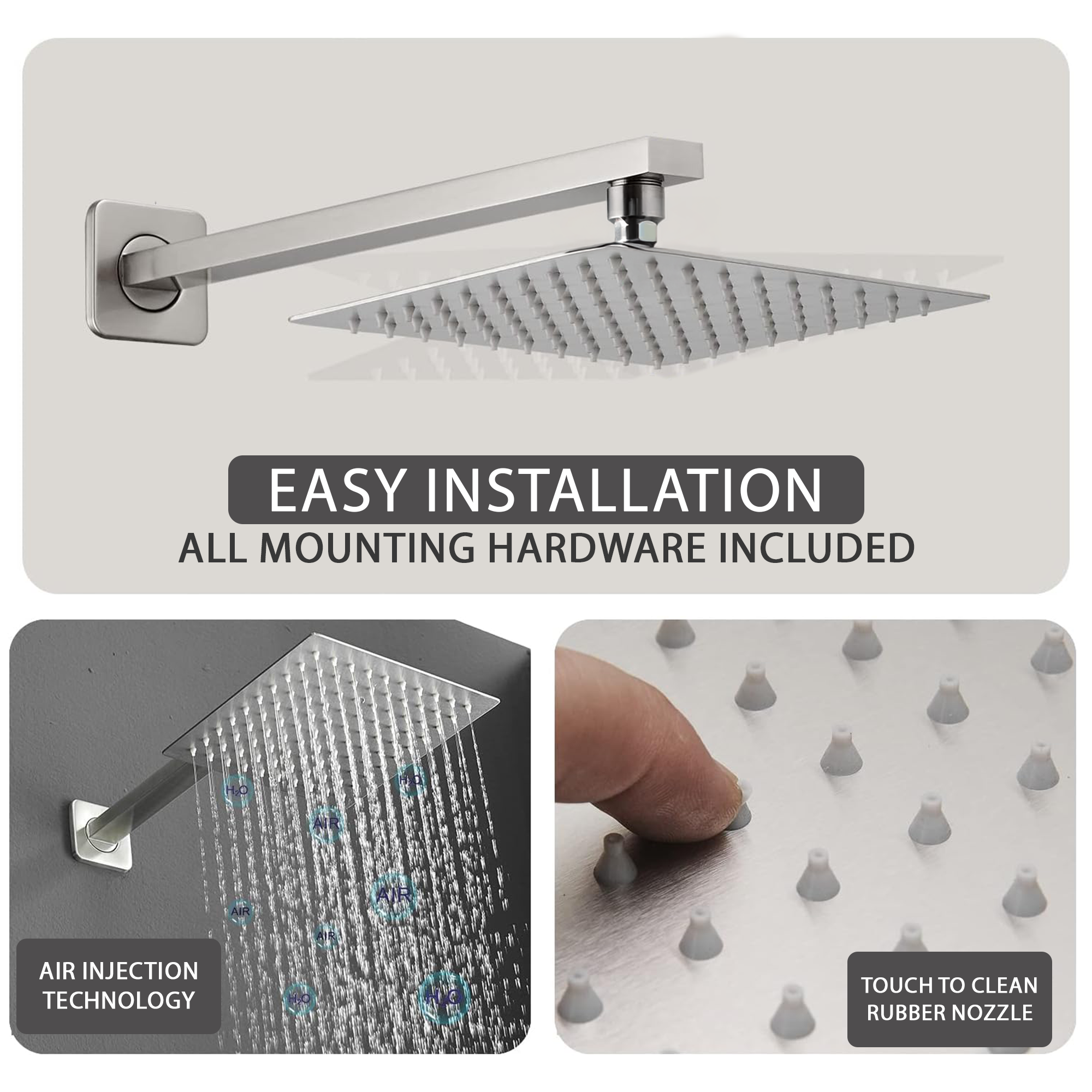 ARKO Square Concealed Thermostatic Shower Mixer 2 Dial Twin Head with Valve, Handset & Shower Waste – Chrome