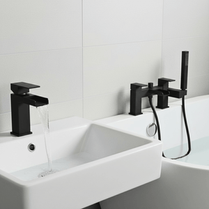 ARKO Waterfall Bath Shower & Basin Mixer Tap Set – Black