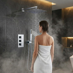 Square Concealed Triple Thermostatic Shower Pack with Head + Handset - Chrome