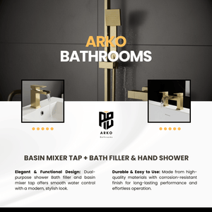 ARKO Waterfall Bath Filler & Hand Shower Set – Brass