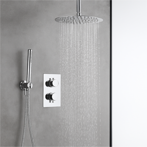 ARKO Round Concealed Thermostatic Shower Mixer 2 Dial Twin Head with Valve, Handset & Shower Waste – Chrome