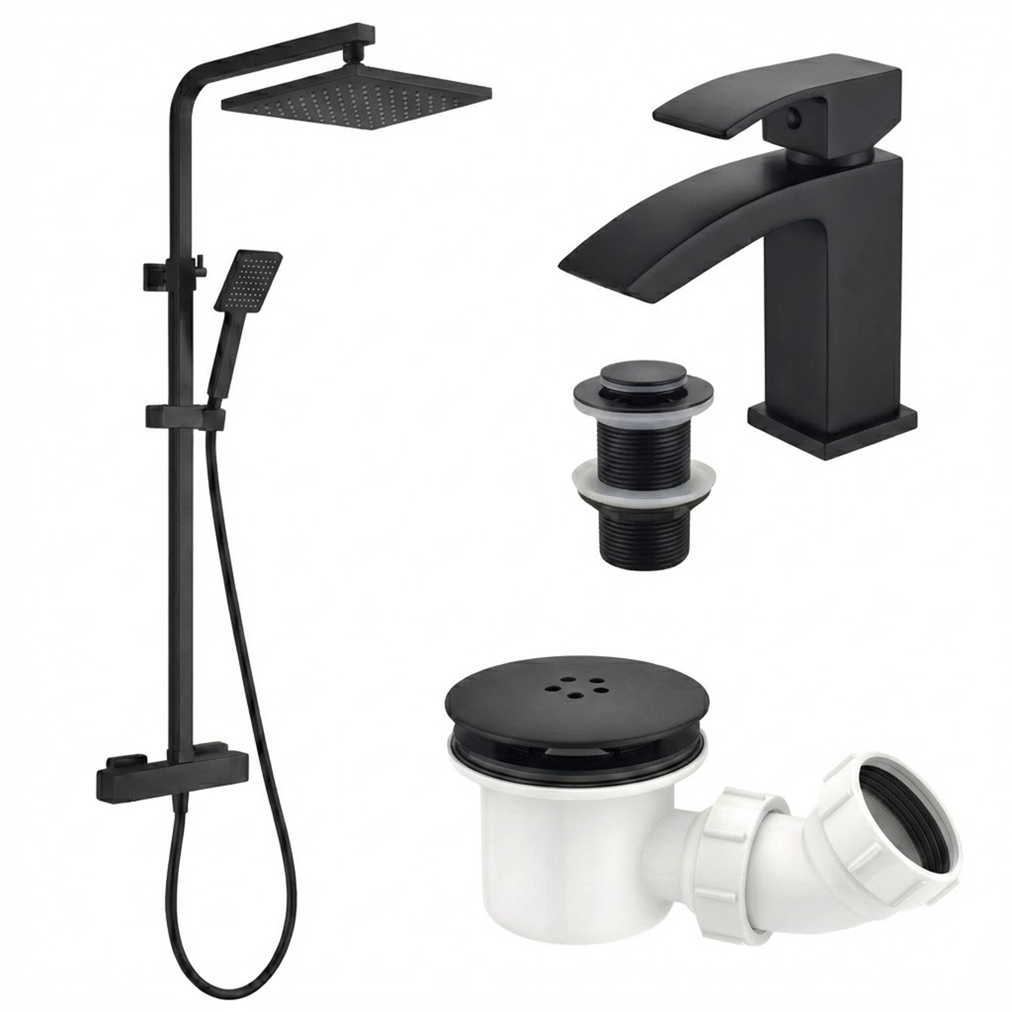 Arko Bathroom Vista Mixer Shower & Basin Mixer Tap Sets with Bath Shower Waste – Black