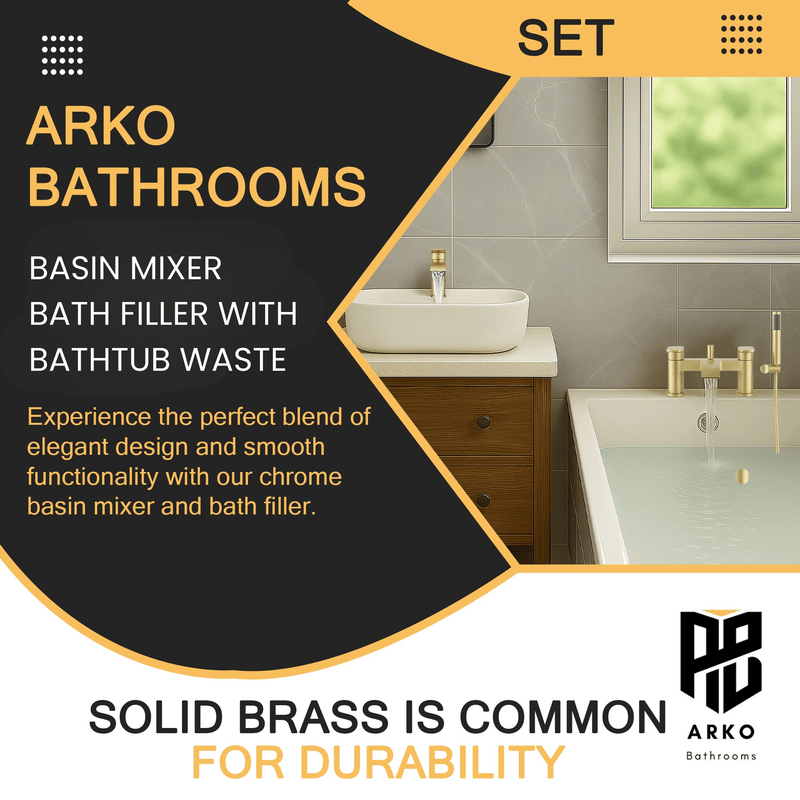 Arko Capri Basin Mixer Tap & Bath Shower Set with Bath Waste – Brass