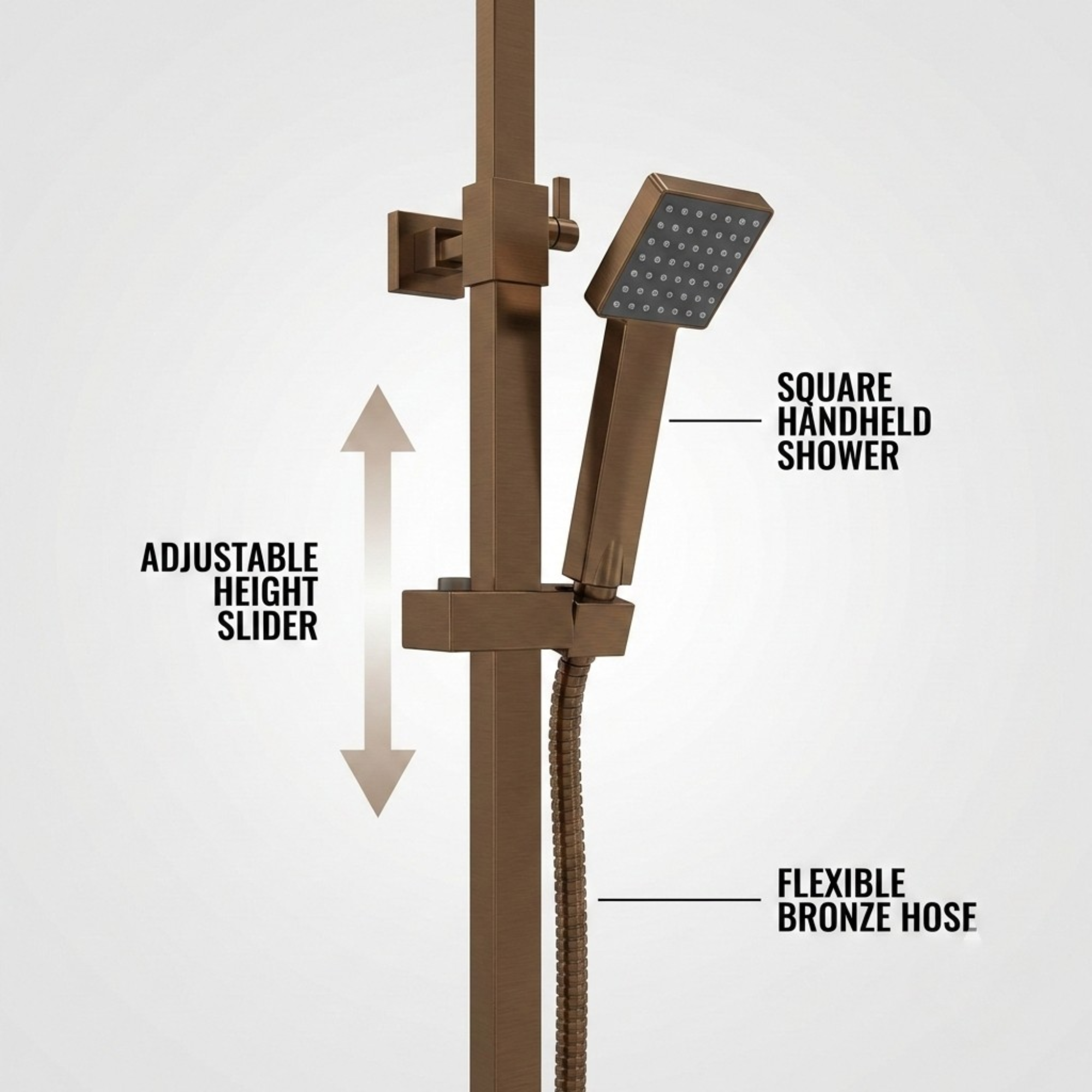 Arko Modern Square Thermostatic Shower – Bronze
