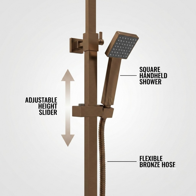 Arko Modern Square Thermostatic Shower – Bronze