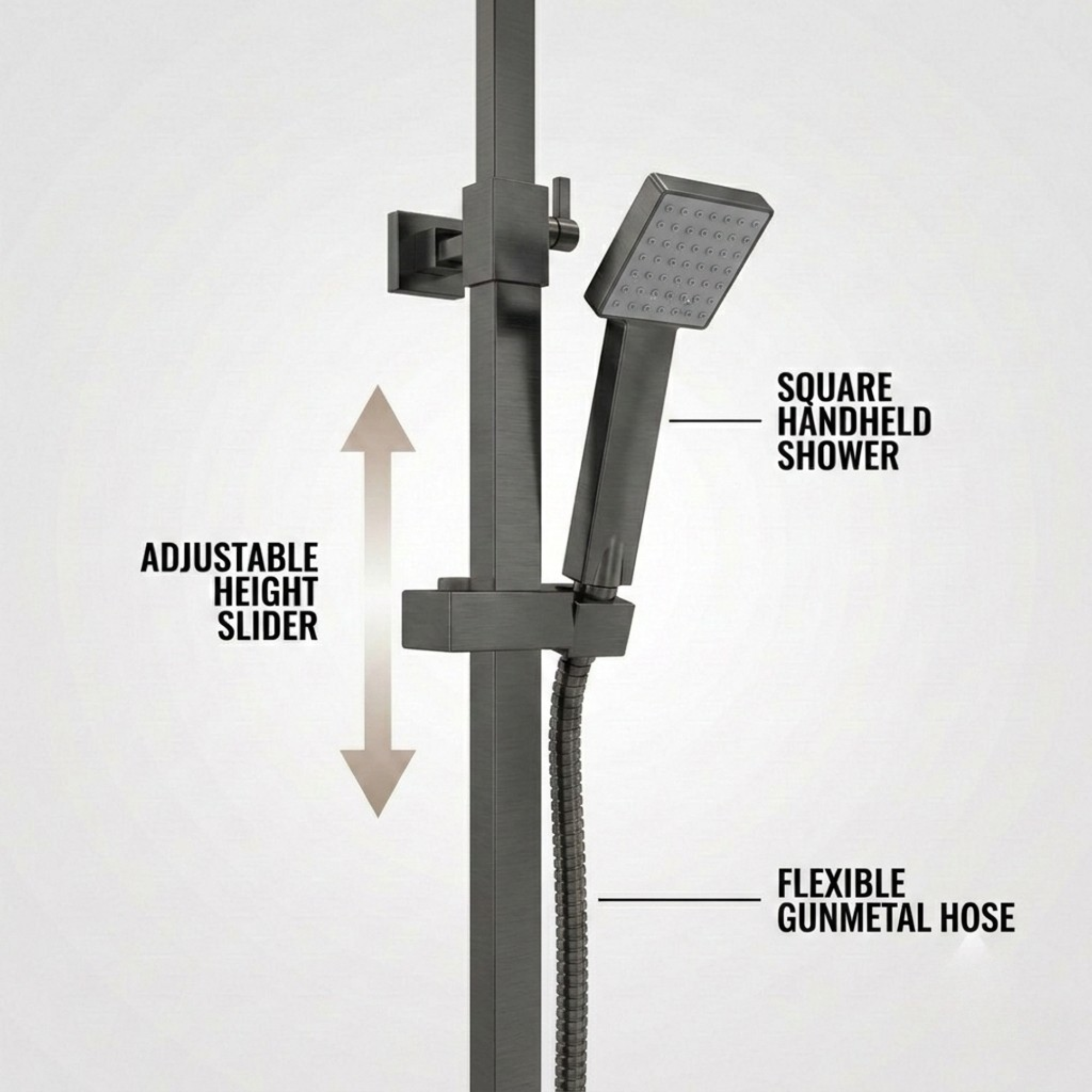 Arko Modern Square Thermostatic Shower – Gunmetal