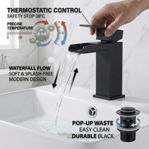 Arko Bathroom Waterfall Mixer Shower & Basin Mixer Tap Sets with Bath Shower Waste – Black