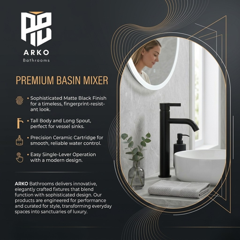 Arlo Round Tall Basin Mixer Tap Black