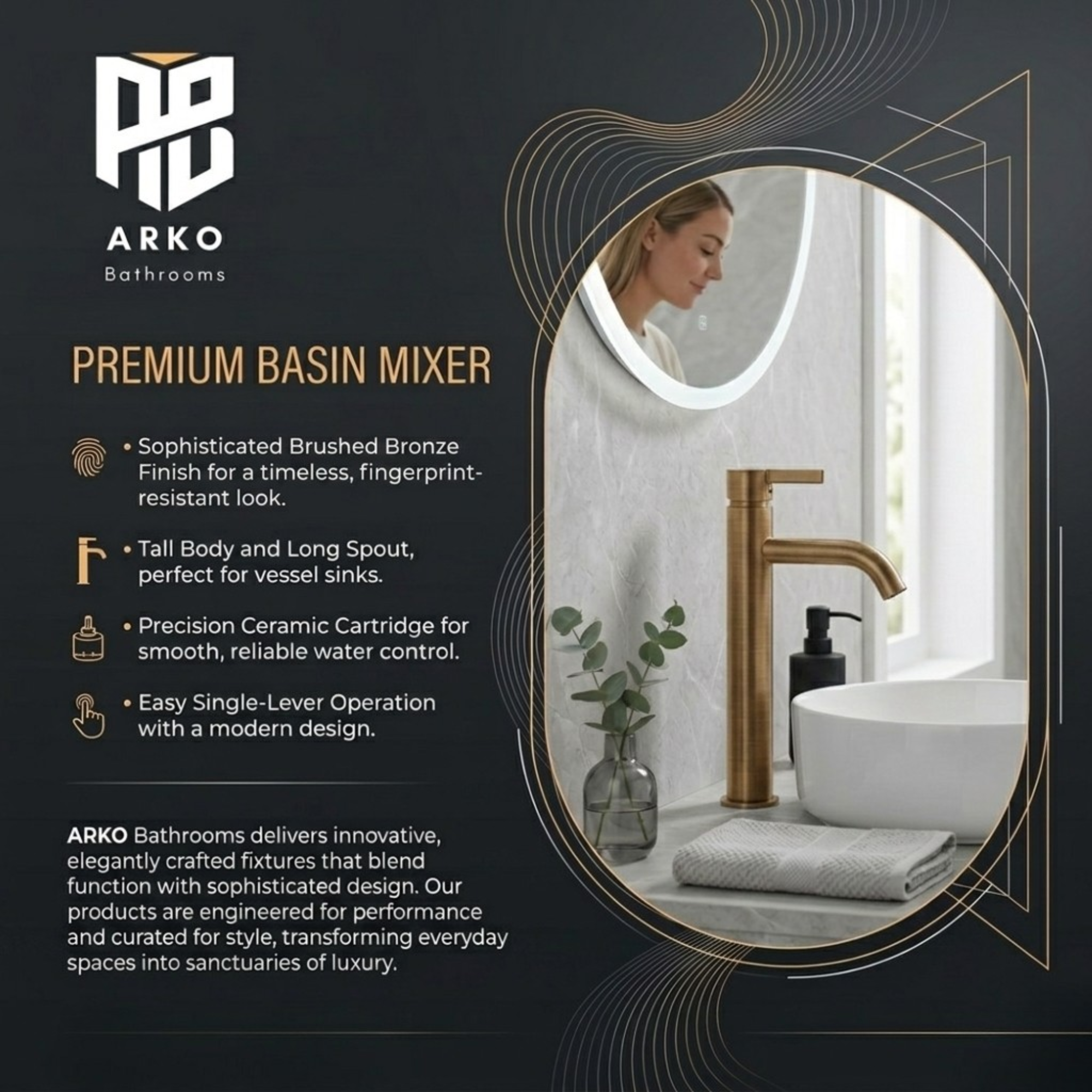 Arlo Round Tall Basin Mixer Tap Bronze