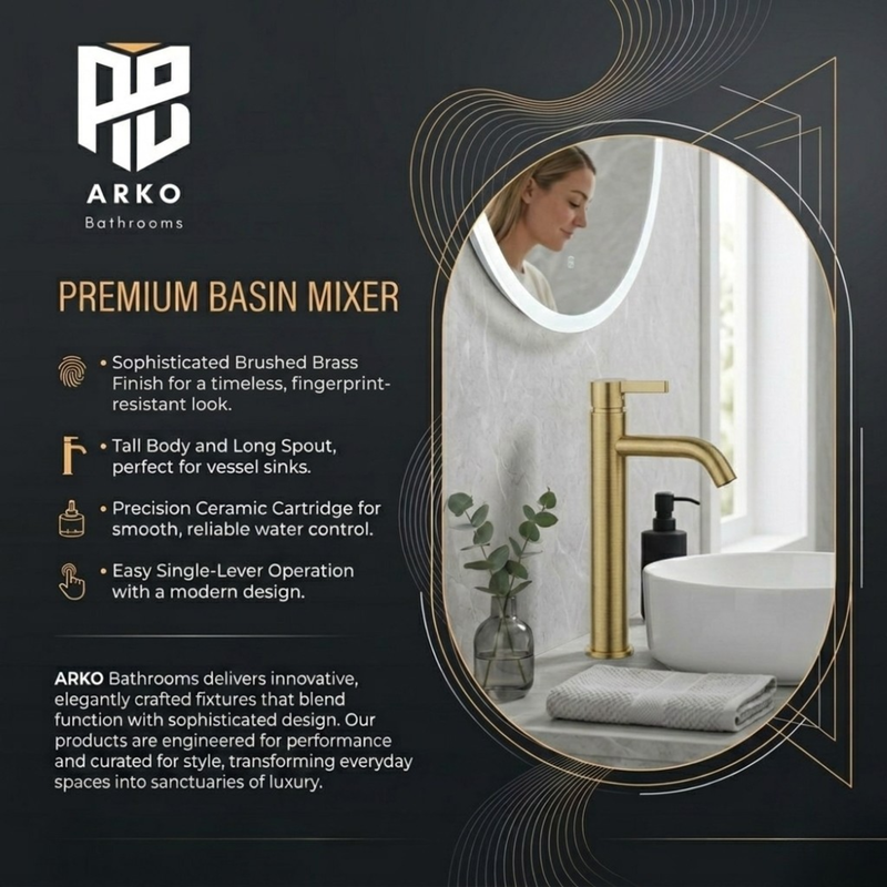 Arlo Round Tall Basin Mixer Tap Brass