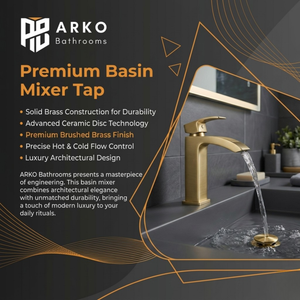 Vista Brass Square Basin Mixer Tap Brass