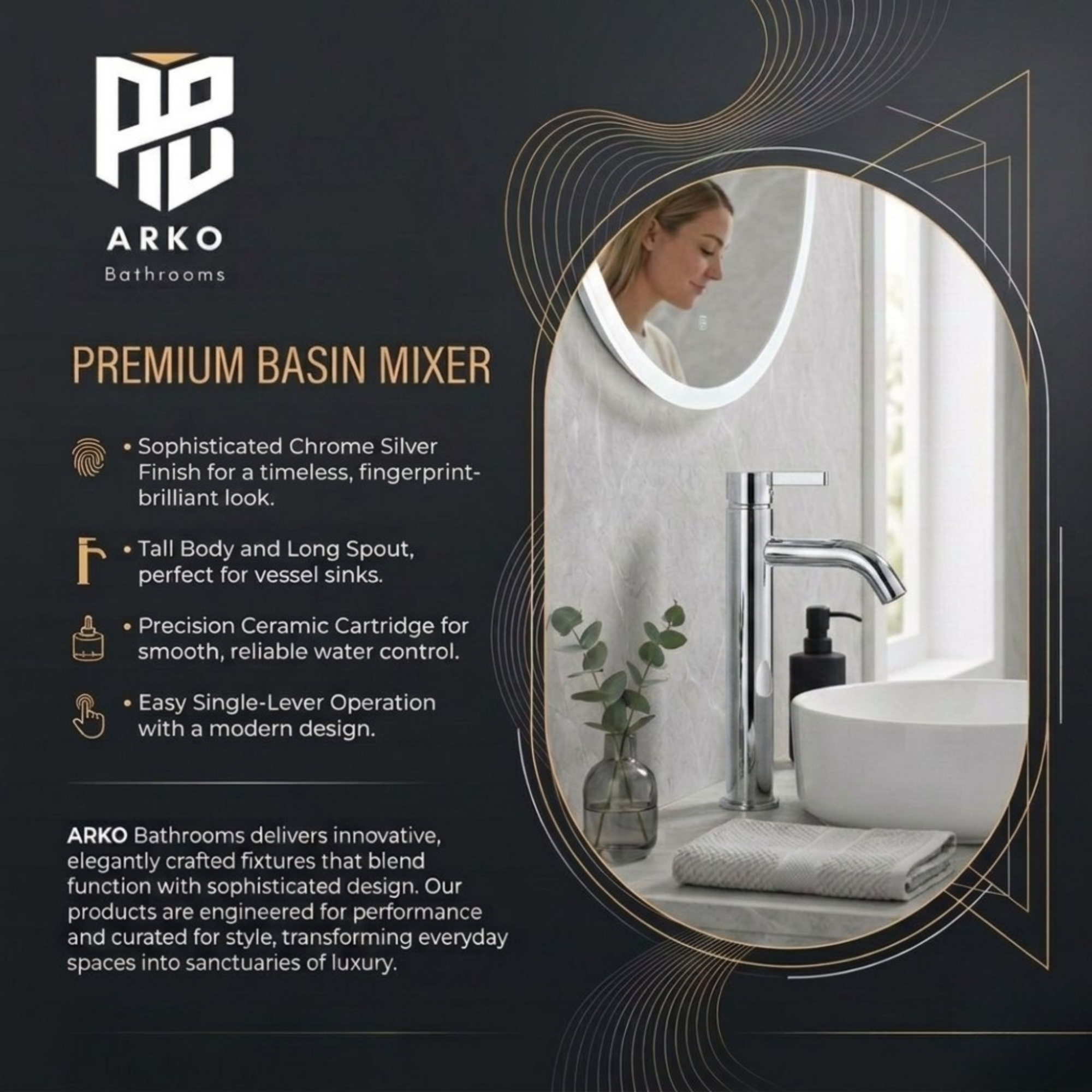 Arlo Round Tall Basin Mixer Tap Chrome